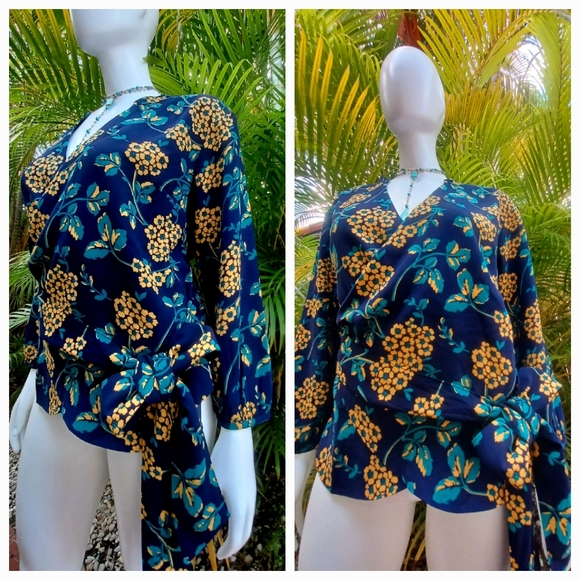 J. Crew Tops - 🖤J Crew $85 Wrap Bow Blouse Top Indigo L NWT